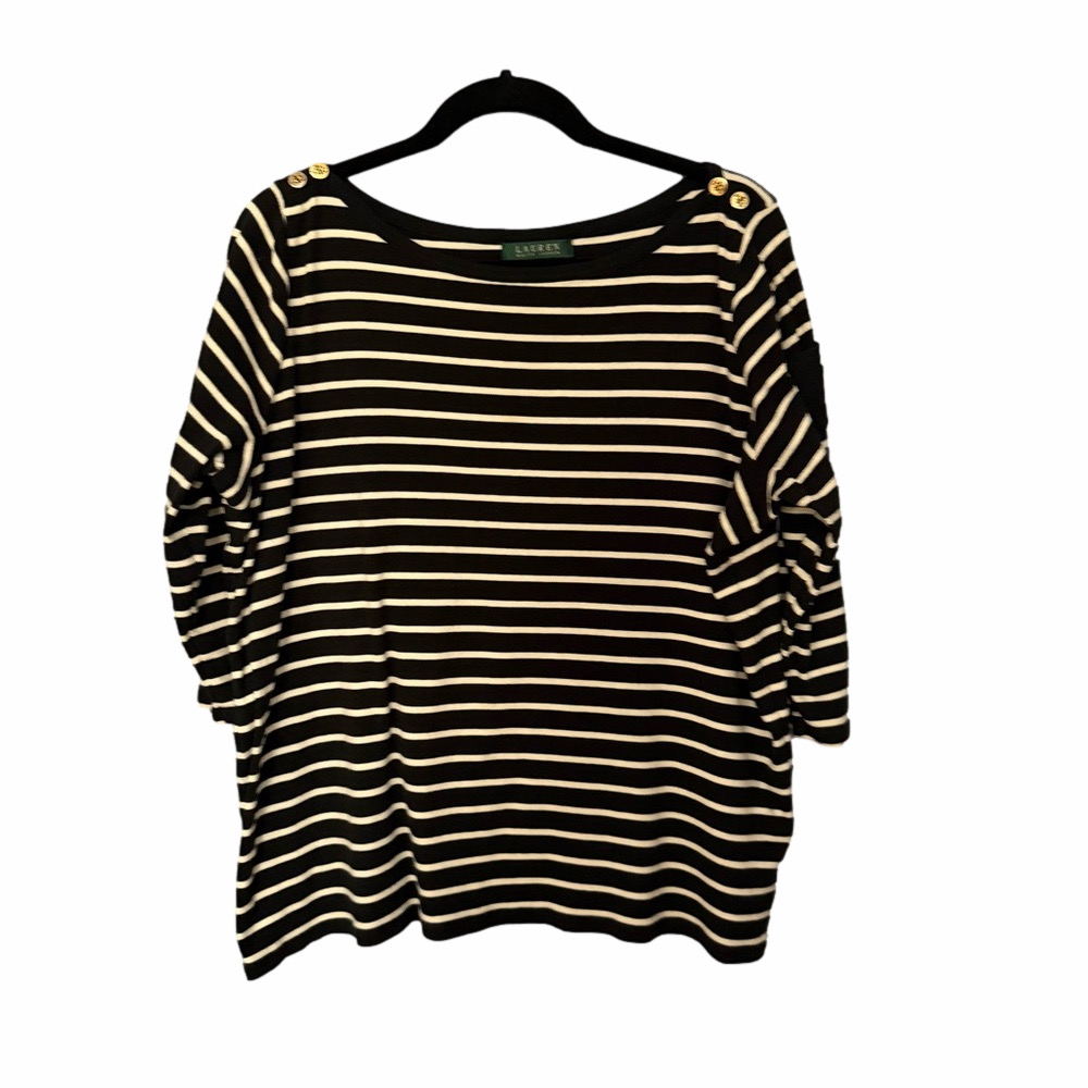 Lauren Ralph Lauren 2X Classic Striped Boatneck Top Black & White Knit